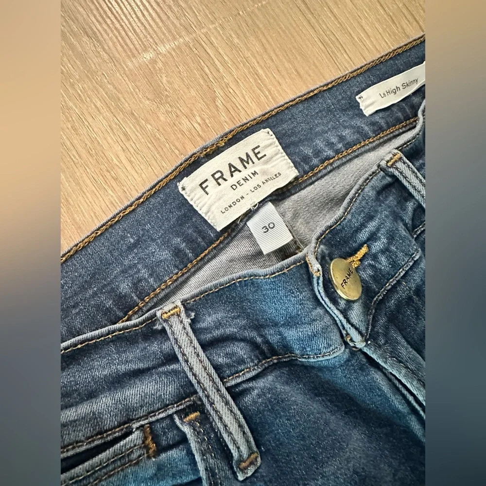 FRAME Le High Skinny Triangle Raw Hem‎ Jeans Sulham Wash Size 30 - Picture 4 of 9